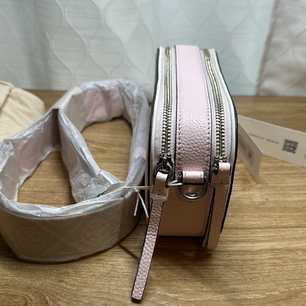 AUTH NWT Tory Burch Mini Miller Logo Smooth Leather CrossBody Bag-Pink Plie~NEW - Picture 3 of 7